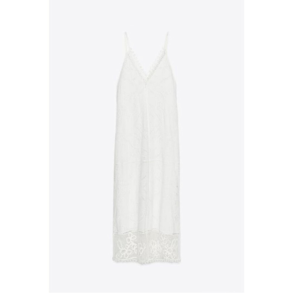 ZARA White Embroidered Lace Maxi Dress NWT Boho Cotton Slip Beach Resort ZW XS - Picture 3 of 14
